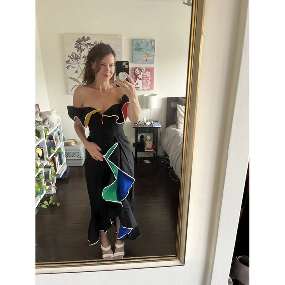 Rosie Assoulin  Flap Around Black Colorblock Ruffle Maxi Dress Size 2 - Picture 6 of 15